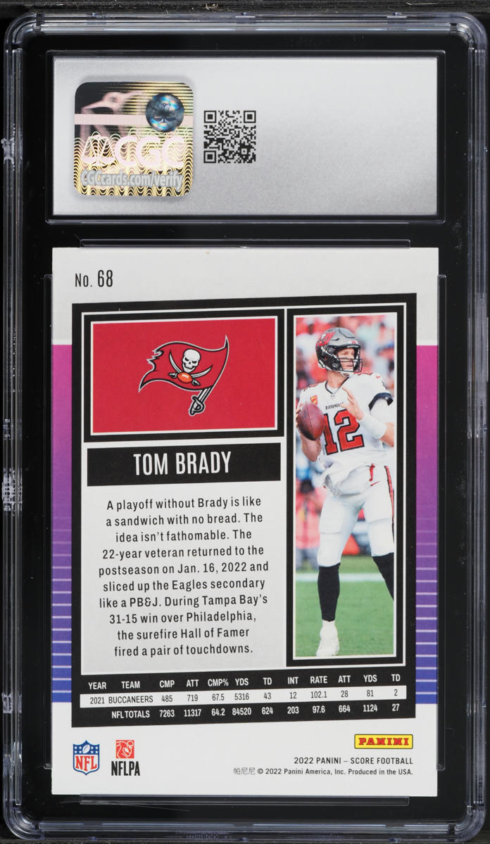 2022 Score Football Tom Brady #68 CGC 8 NM-MT
