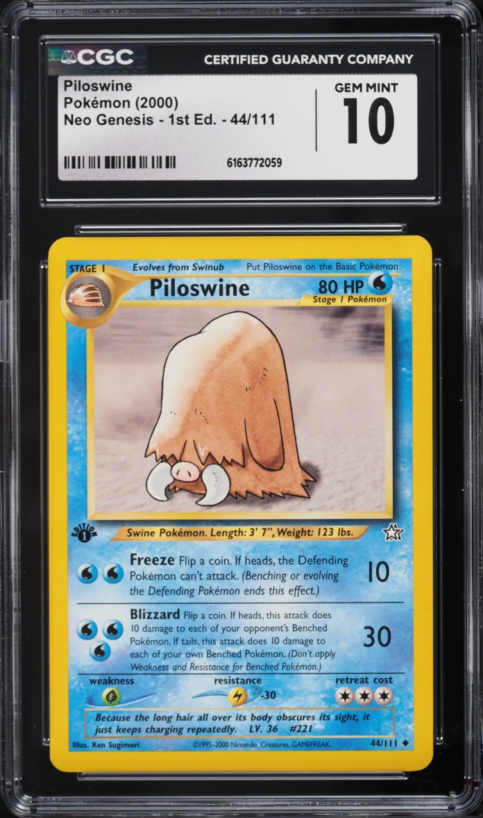 2000 Pokemon Neo Genesis 1st Edition Piloswine #44 CGC 10 GEM MINT