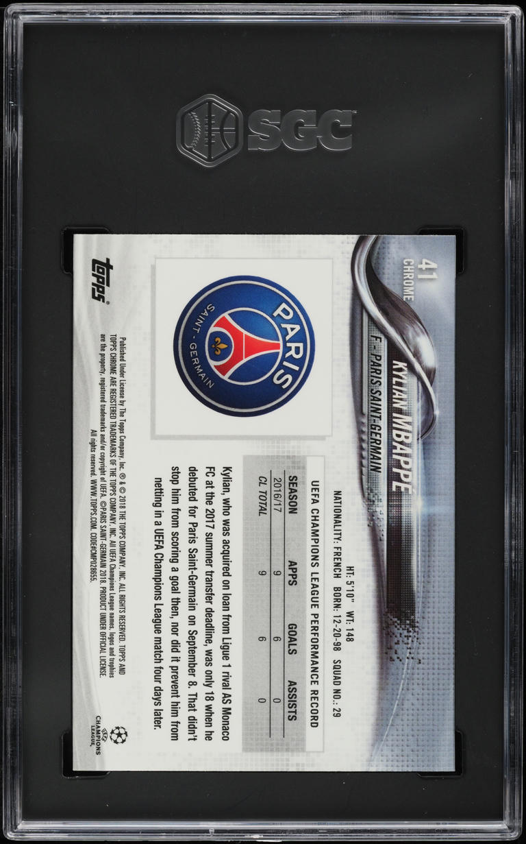 2017 Topps Chrome UEFA Kylian Mbappe ROOKIE #41 SGC 9 MINT