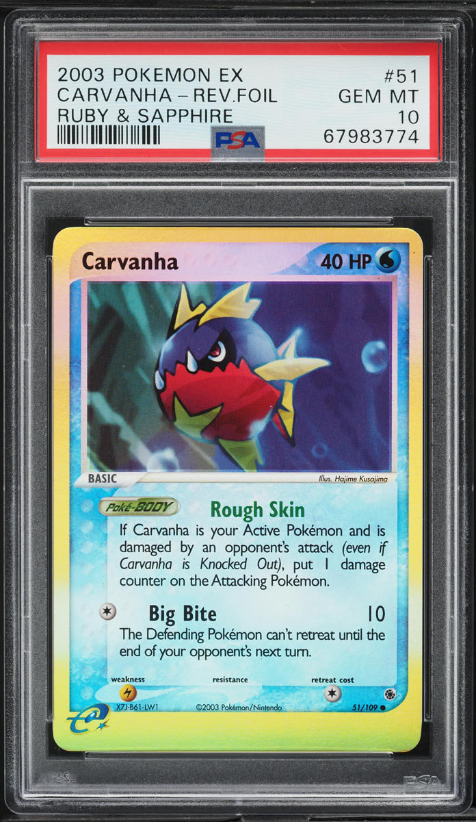 2003 Pokemon EX Ruby & Sapphire Reverse Holo Carvanha #51 PSA 10 GEM MINT