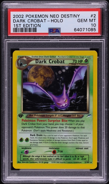 2002 Pokemon Neo Destiny 1st Edition Holo Dark Crobat #2 PSA 10 GEM MINT