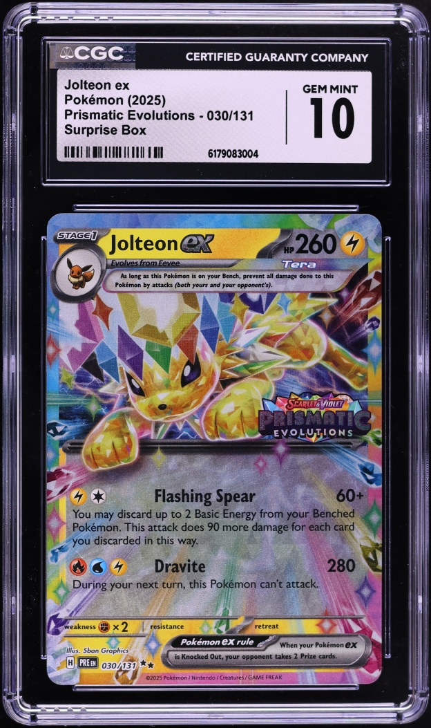 2025 Pokemon Scarlet & Violet Prismatic Evolutions Surprise Box Holo Jolteon ex #30 CGC 10 GEM