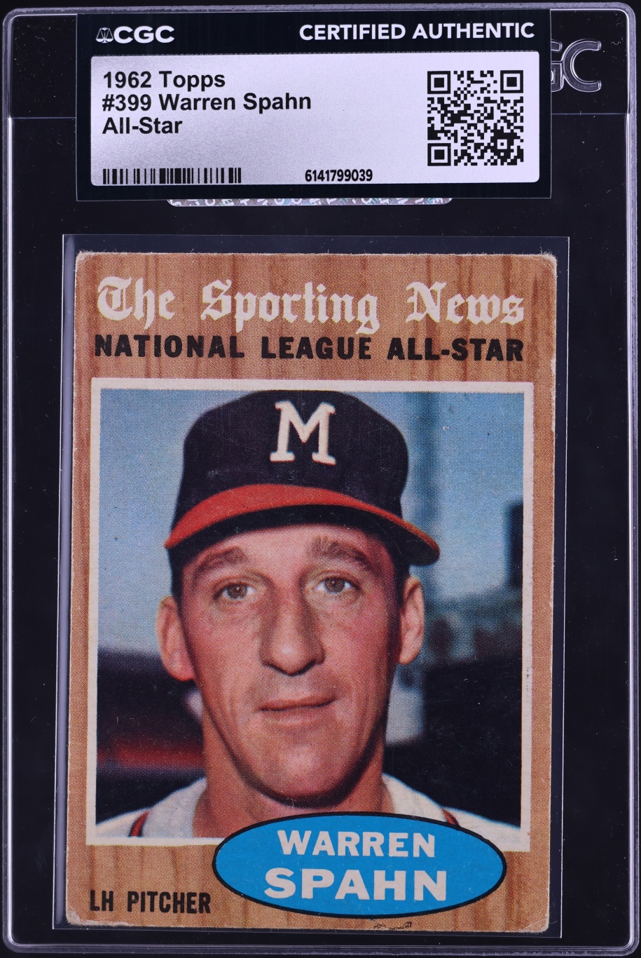 1962 Topps All-Star Warren Spahn #399 CGC AUTH