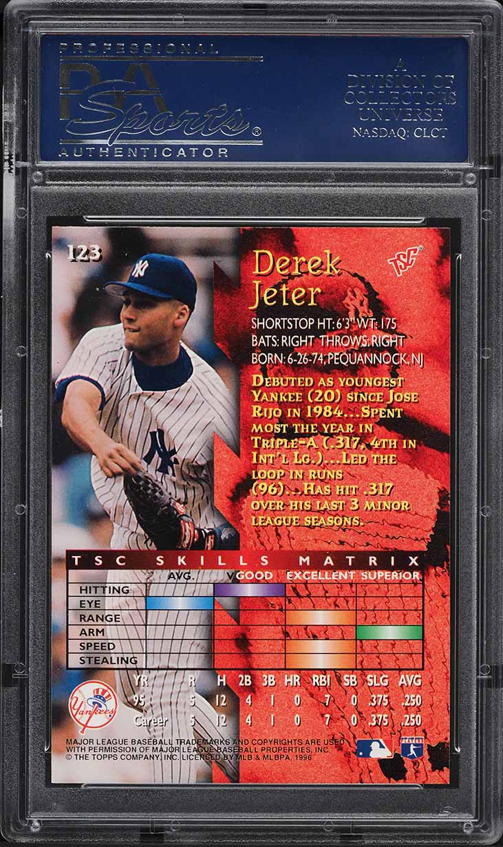 1996 Stadium Club Derek Jeter ROOKIE #123 PSA 10 GEM MINT