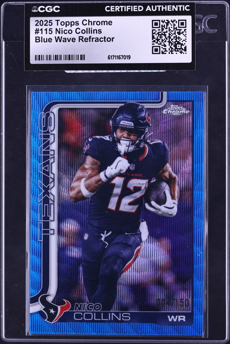 2025 Topps Chrome Blue Wave Refractor Nico Collins /150 #115 CGC AUTH