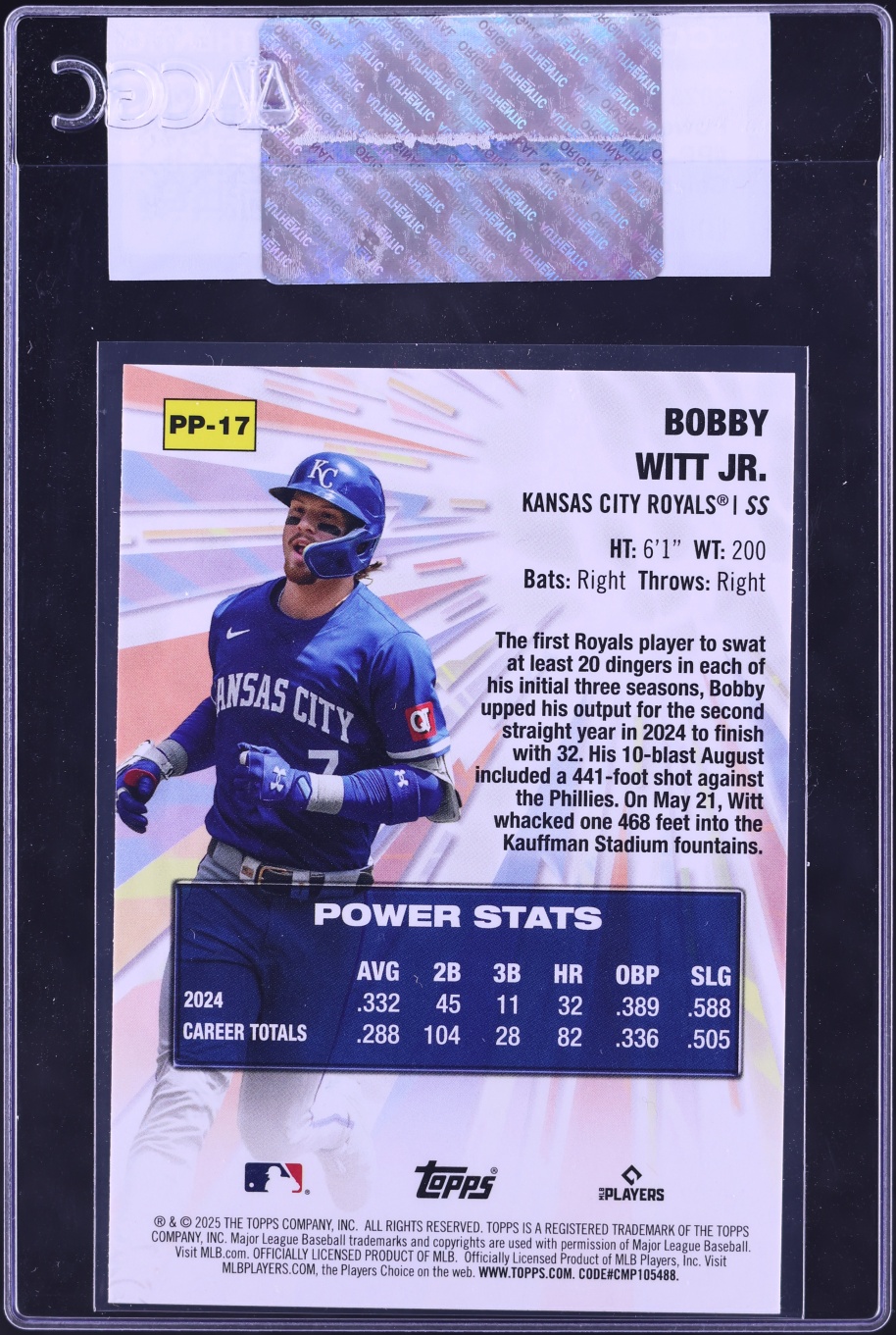 2025 Topps Power Players Celebration Mega Box Bobby Witt Jr. #PP-17 CGC AUTH