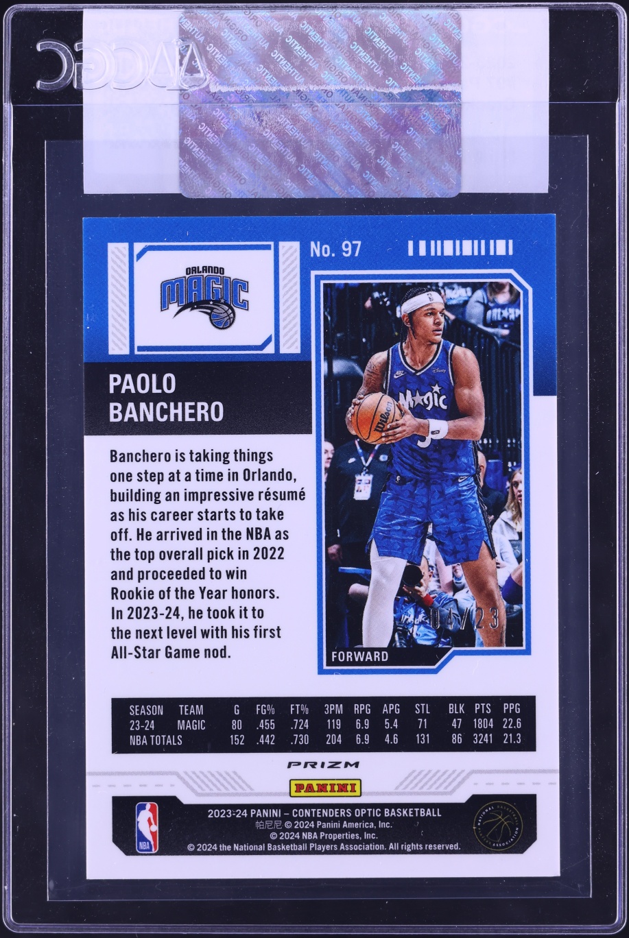 2023 Panini Contenders Optic Cracked Ice Paolo Banchero #97 CGC AUTH