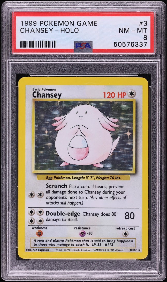 1999 Pokemon Base Set Holo Chansey #3 PSA 8 NM-MT