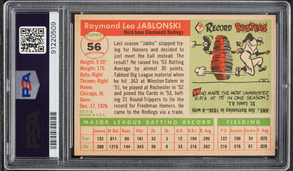 1955 Topps Ray Jablonski #56 PSA 8 NM-MT
