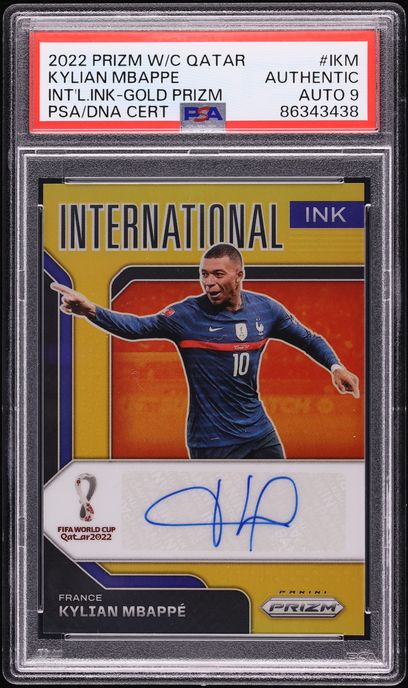 2022 Panini Prizm World Cup Qatar International Ink Gold Kylian Mbappe AUTO DNA 9 /10 PSA AUTH