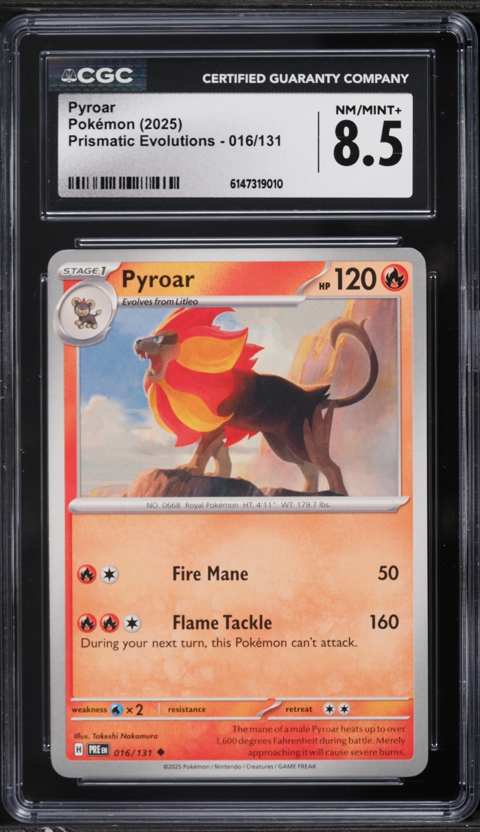2025 Pokemon Scarlet & Violet Prismatic Evolutions Holo Pyroar #016 CGC 8.5 NM-MT+