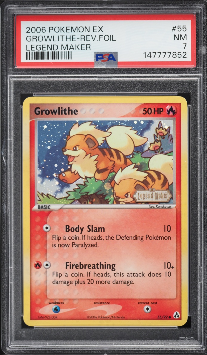 2006 Pokemon EX Legend Maker Reverse Holo Growlithe #55 PSA 7 NRMT