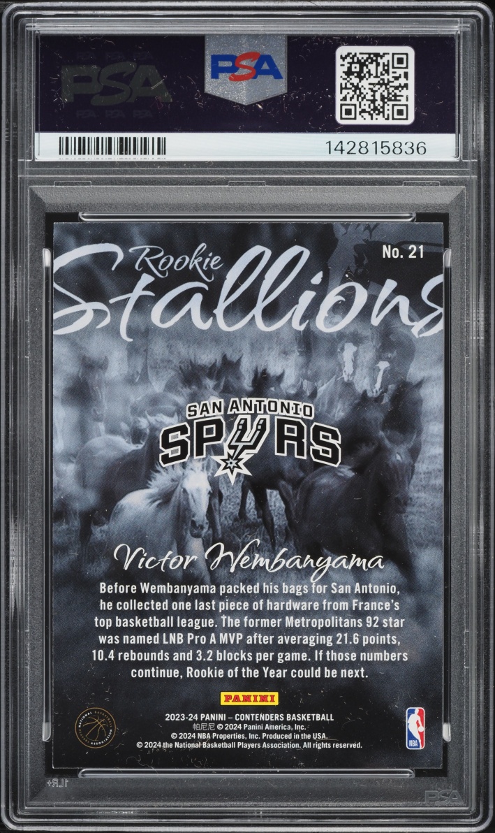 2023 Panini Contenders Stallions Victor Wembanyama ROOKIE #21 PSA 9 MINT