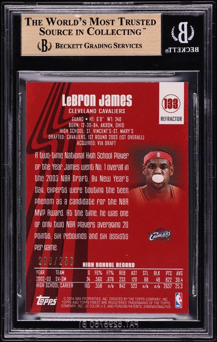 2003 Finest Refractor LeBron James ROOKIE /250 #133 BGS 9.5 GEM MINT