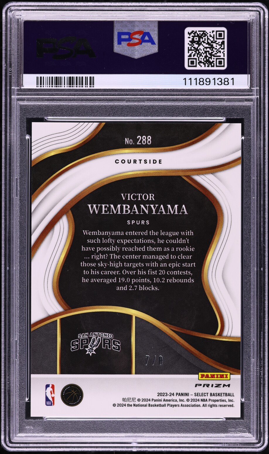 2023 Select Courtside Dragon Scale Prizm Victor Wembanyama ROOKIE /8 #288 PSA 10