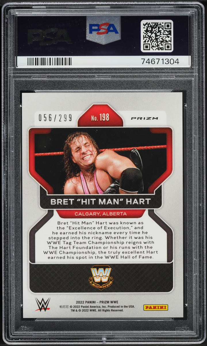 2022 Panini Prizm WWE Red Bret "Hit Man" Hart /299 #198 PSA 10 GEM MINT