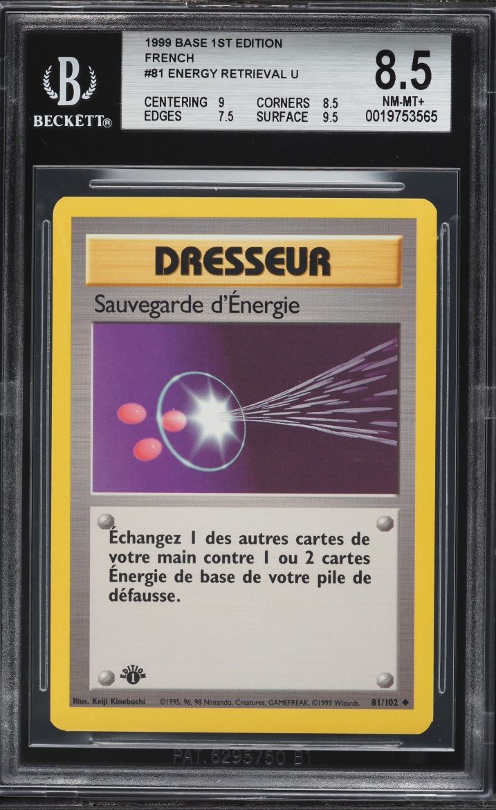1999 Pokemon French 1st Edition Energy Retrieval #81 BGS 8.5 NM-MT+