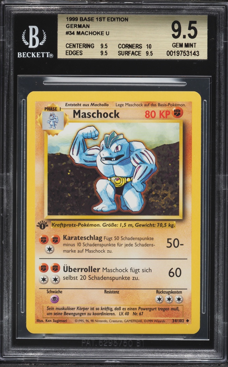 1999 Pokemon German Base Set 1st Edition Machoke #34 BGS 9.5 GEM MINT
