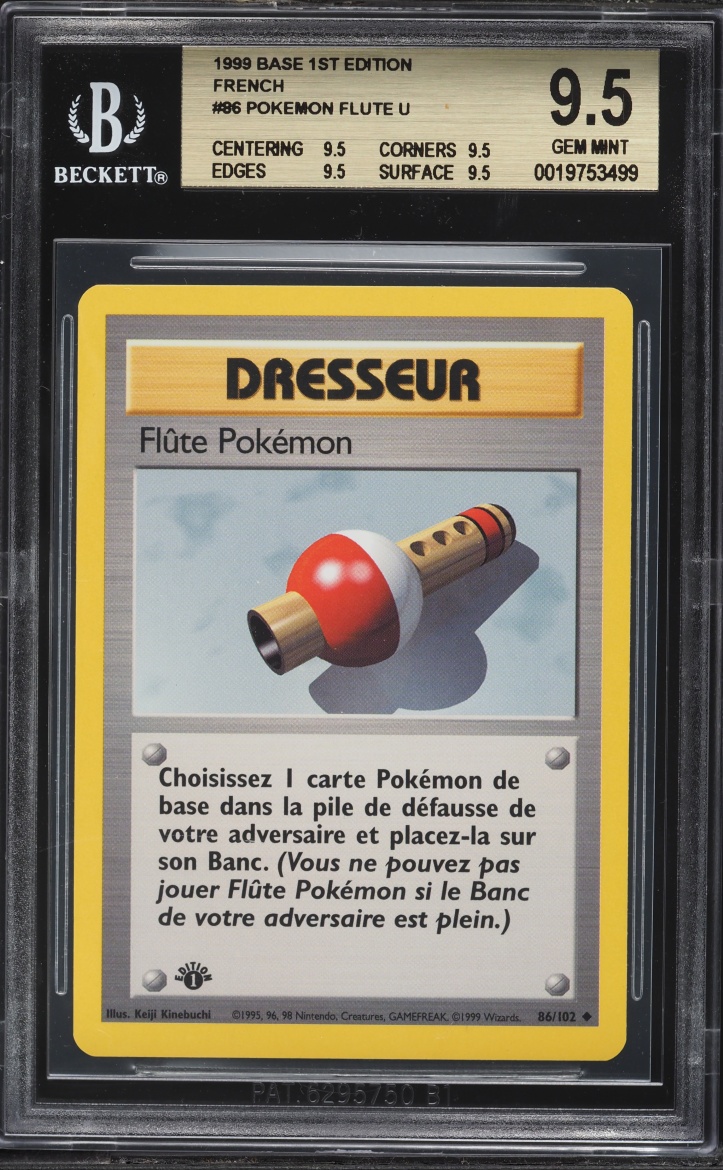 1999 Pokemon French Base Set 1st Edition Pokemon Flute #86 BGS 9.5 GEM MINT