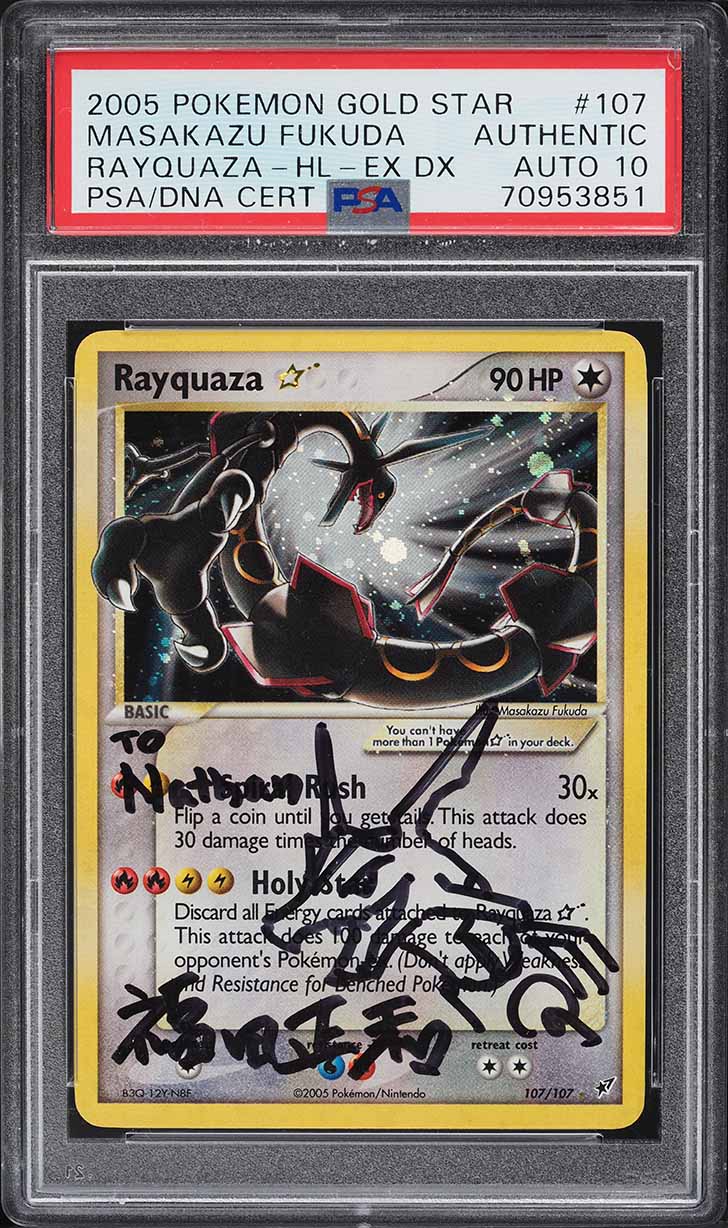 2005 Pokemon EX Deoxys Holo Rayquaza Gold Star AUTO DNA 10 #107 PSA AUTH