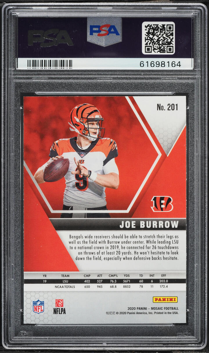 2020 Panini Mosaic Joe Burrow ROOKIE #201 PSA 9 MINT