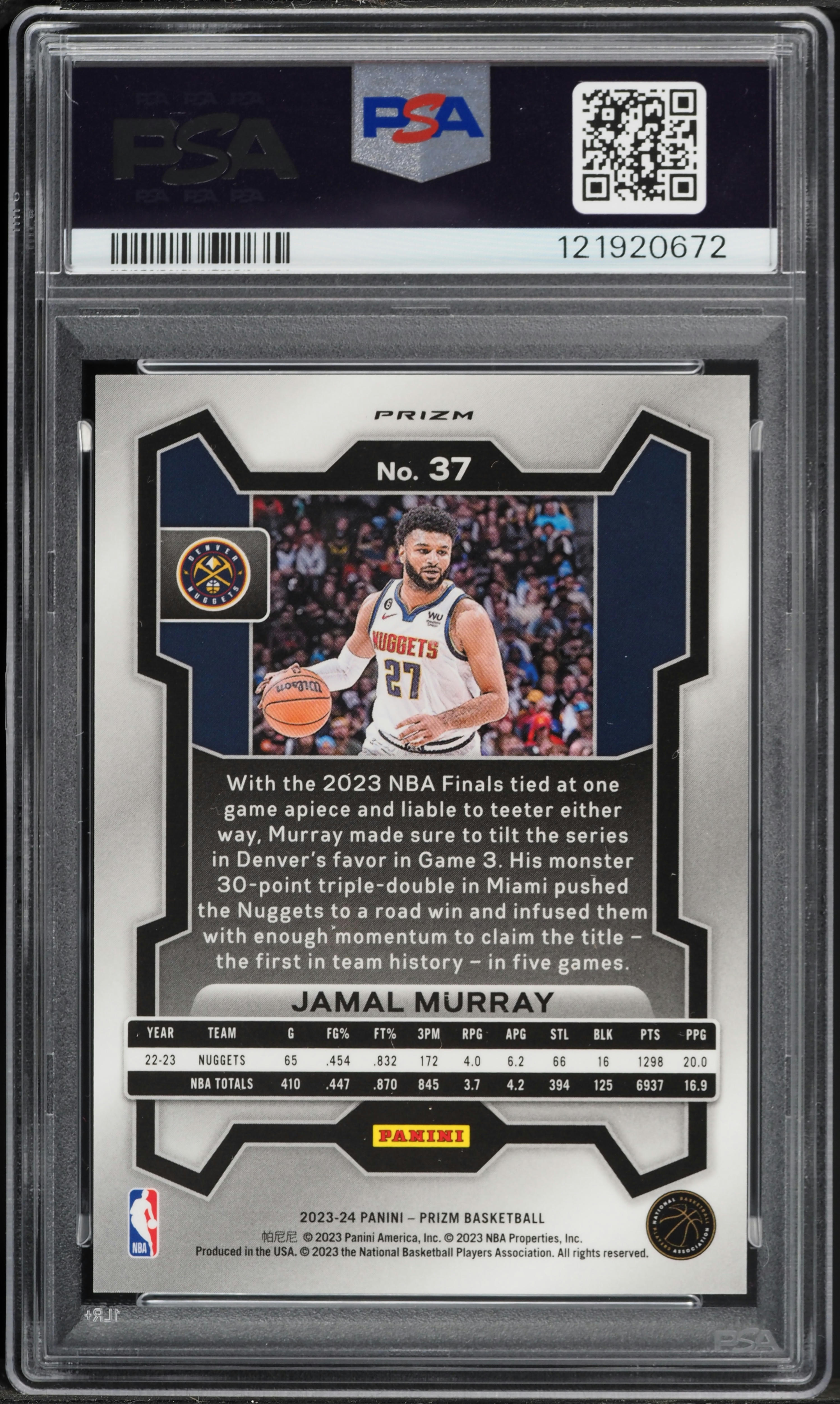 2023 Panini Prizm King Snake Jamal Murray #37 PSA 9 MINT on