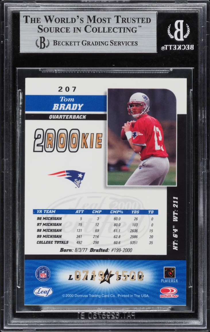 2000 Leaf Certified Tom Brady ROOKIE /1500 #207 BGS 9 MINT