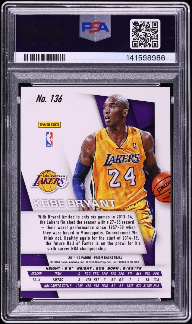 2014 Panini Prizm Kobe Bryant #136 PSA 9 MINT