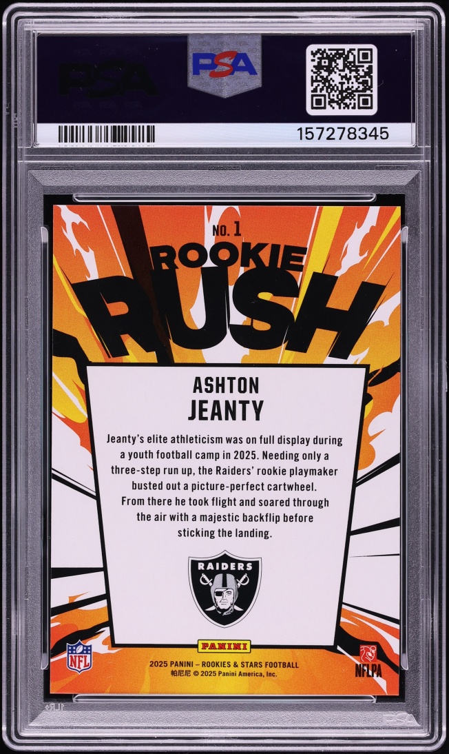 2025 Panini Rookies & Stars Rush Ashton Jeanty ROOKIE #1 PSA 10 GEM MINT