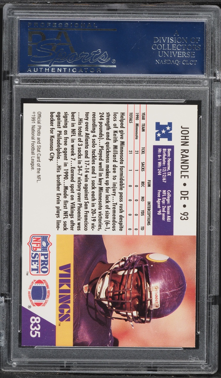 1991 Pro Set Football John Randle ROOKIE #835 PSA 10 GEM MINT