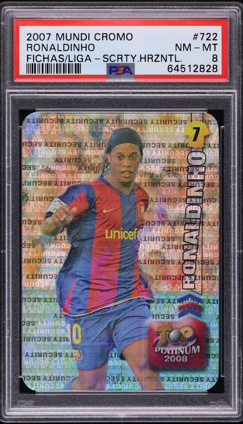 2007 Mundi Cromo Las Fichas La Liga Security Ronaldinho #722 PSA 8 NM-MT
