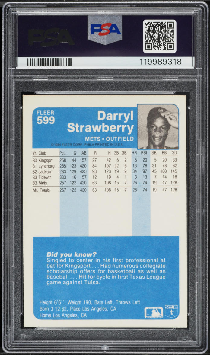 1984 Fleer Darryl Strawberry ROOKIE #599 PSA 5 EX