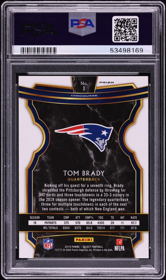 2019 Select Concourse Tiger Prizm Tom Brady #1 PSA 10 GEM MINT - Photo 2
