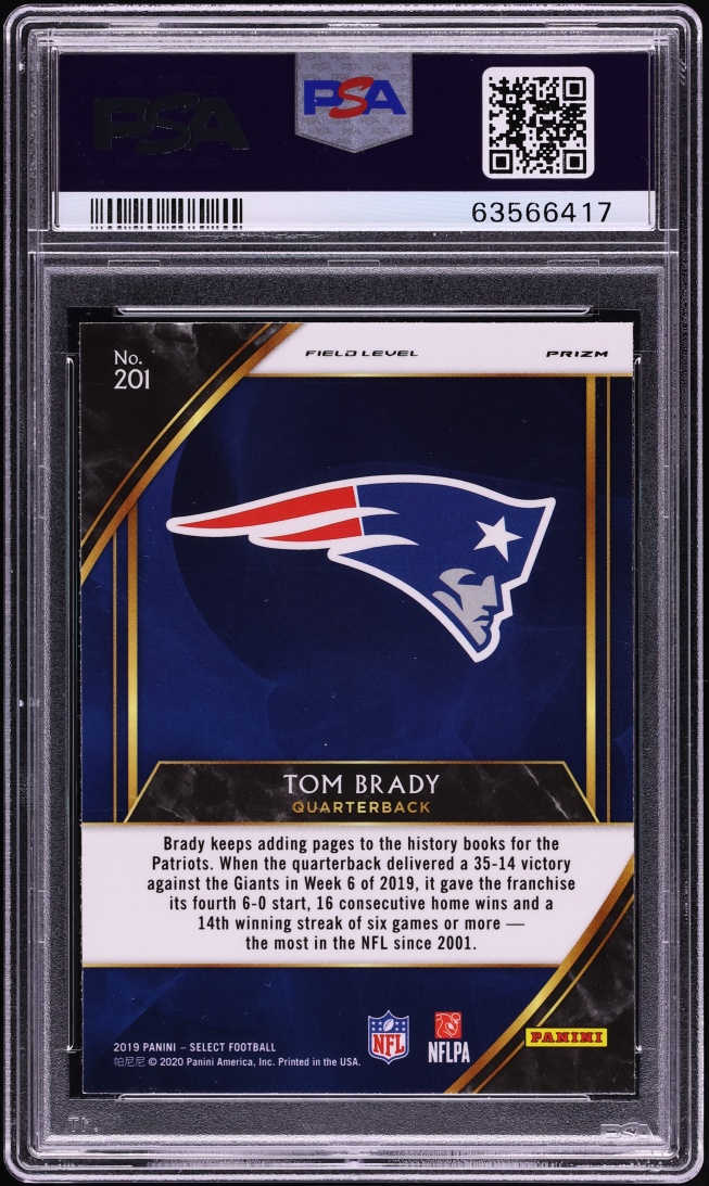 2019 Select Field Level Tiger Prizm Tom Brady #201 PSA 10 GEM MINT - Photo 2