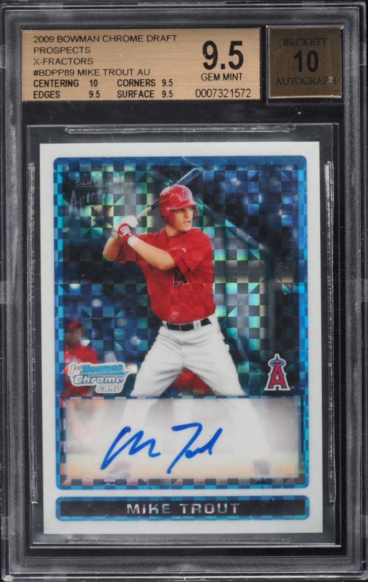2009 Bowman Chrome Xfractor Mike Trout PROSPECT AUTO /225 #BDPP89 BGS 9.5 GEM MINT