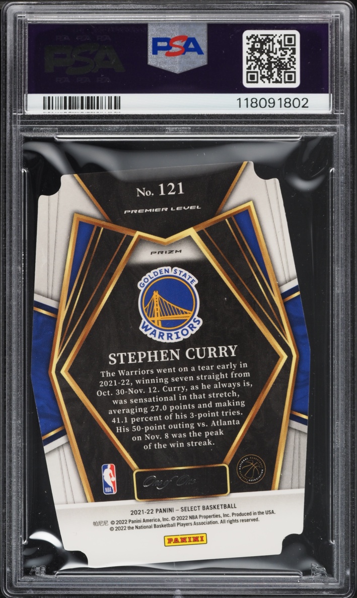 2021 Select Premier Level Black Die-Cut Prizm Stephen Curry 1/1 #121 PSA 7 NRMT