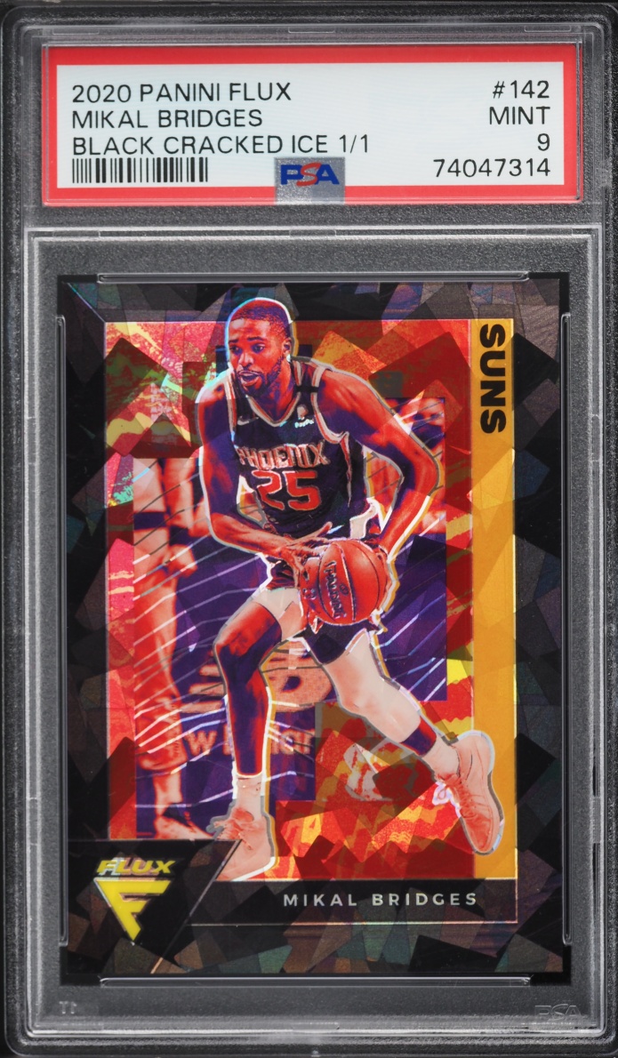 2020 Panini Flux Black Cracked Ice Mikal Bridges 1/1 #142 PSA 9 MINT