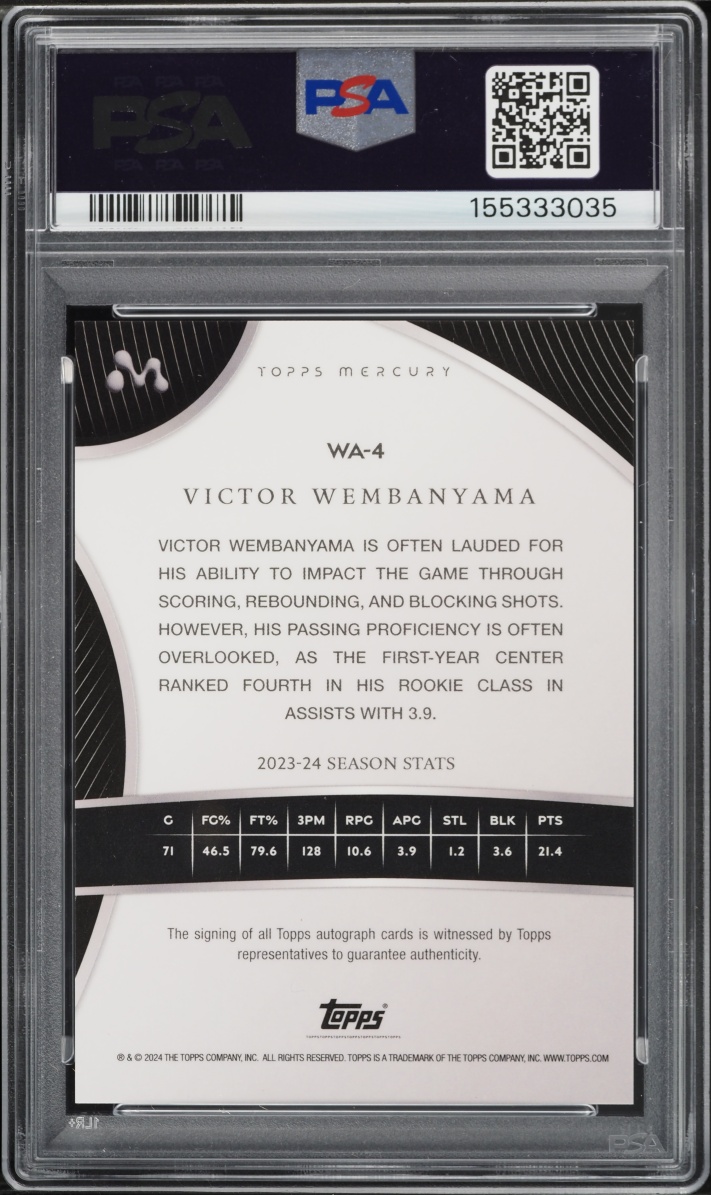 2023 Topps Mercury Gold Refractor Victor Wembanyama ROOKIE AUTO /50 #WA4 PSA 10 GEM MINT