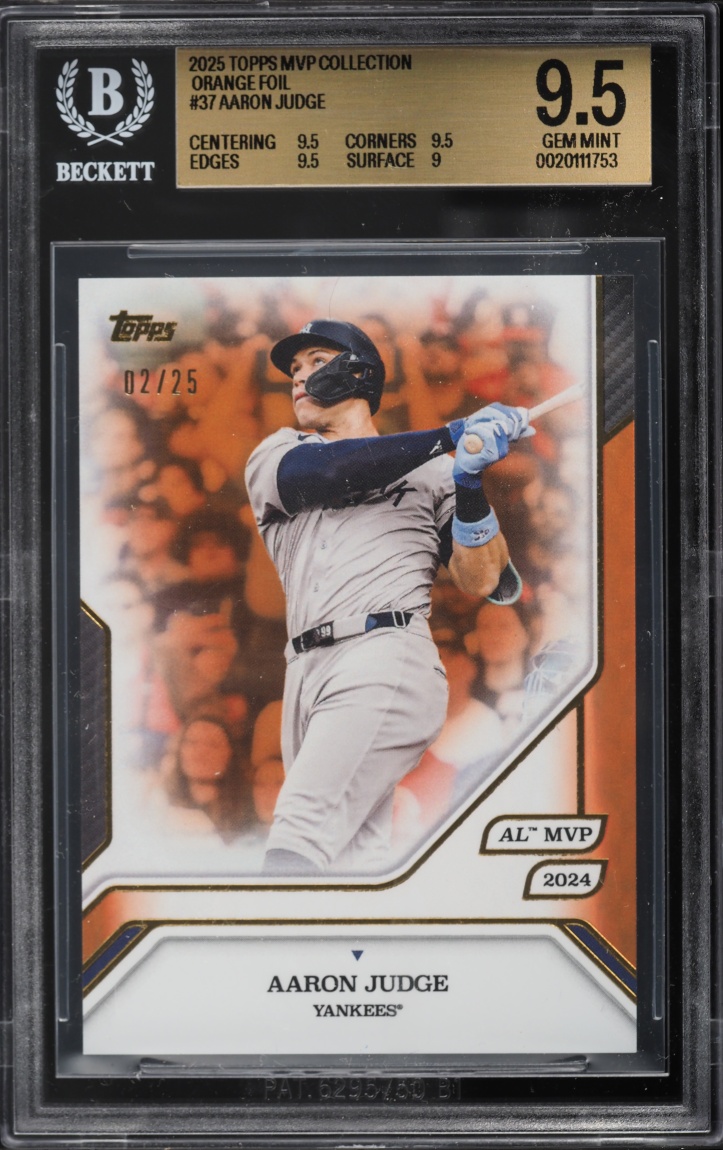 2025 Topps MVP Collection Orange Foil Aaron Judge /25 #37 BGS 9.5 GEM MINT