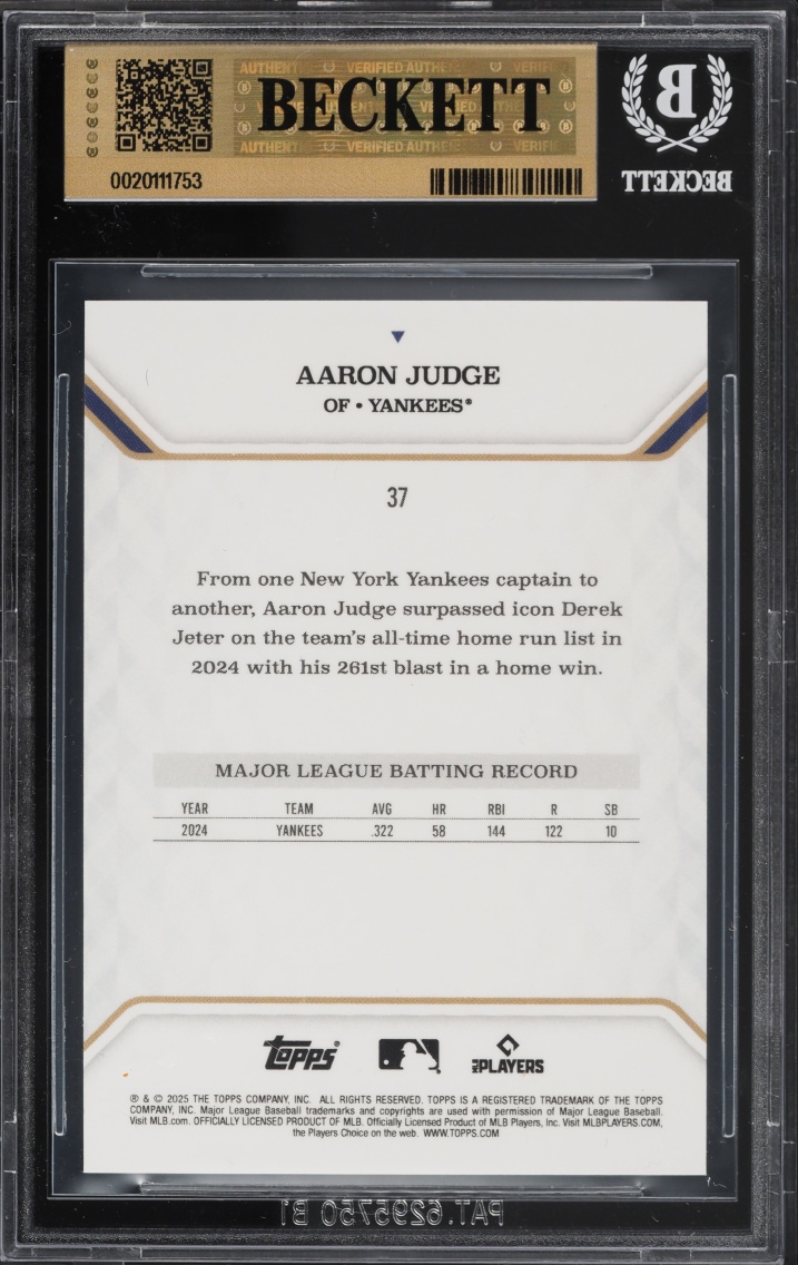 2025 Topps MVP Collection Orange Foil Aaron Judge /25 #37 BGS 9.5 GEM MINT