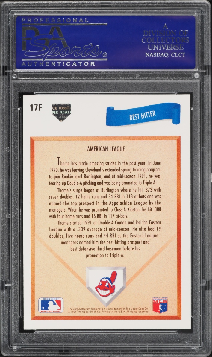 1991 Upper Deck Final Edition Jim Thome ROOKIE #17F PSA 10 GEM MINT