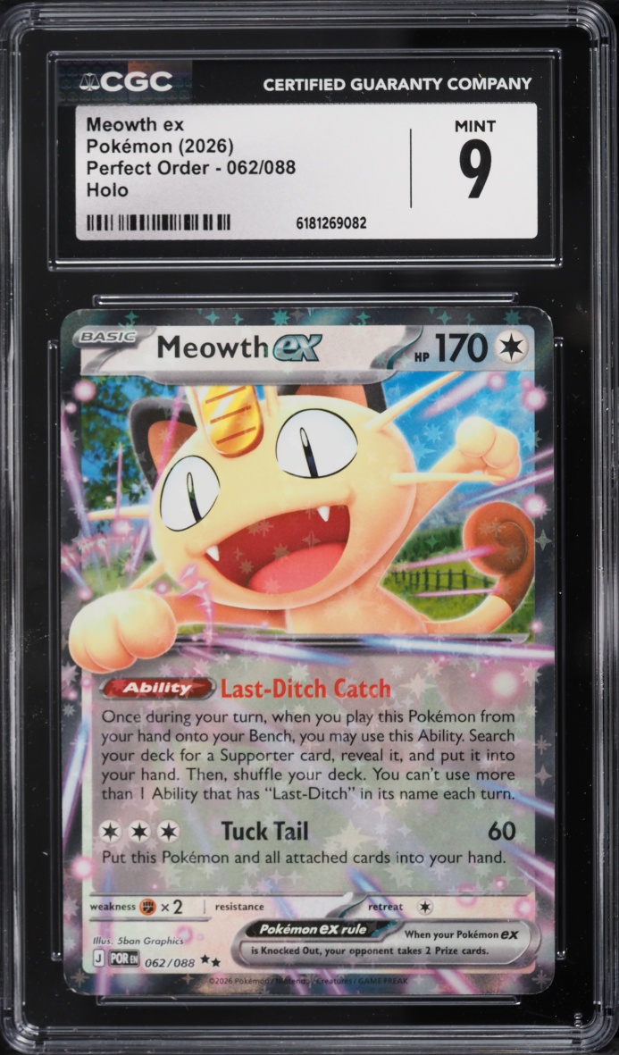 2026 Pokemon Mega Evolution Perfect Order Holo Meowth ex #62 CGC 9 MINT