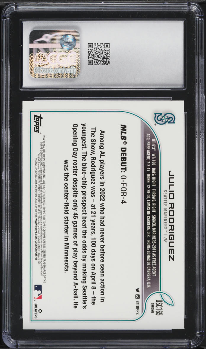 2022 Topps Chrome Update Purple Refractor Julio Rodriguez ROOKIE #USC165 CGC 9