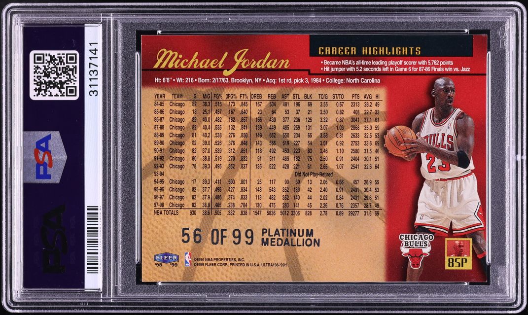 1998 Ultra Platinum Medallion Michael Jordan /99 #85P PSA 8 NM-MT - Photo 2