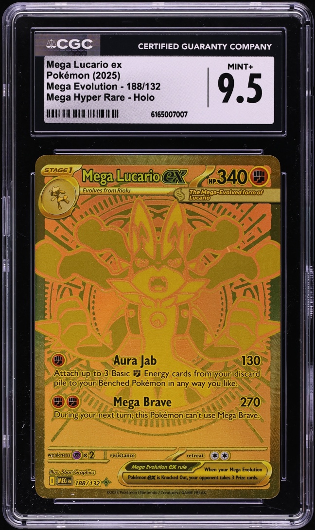 2025 Pokemon Mega Evolution Gold Rare Mega Lucario EX #188 CGC 9.5 MINT+
