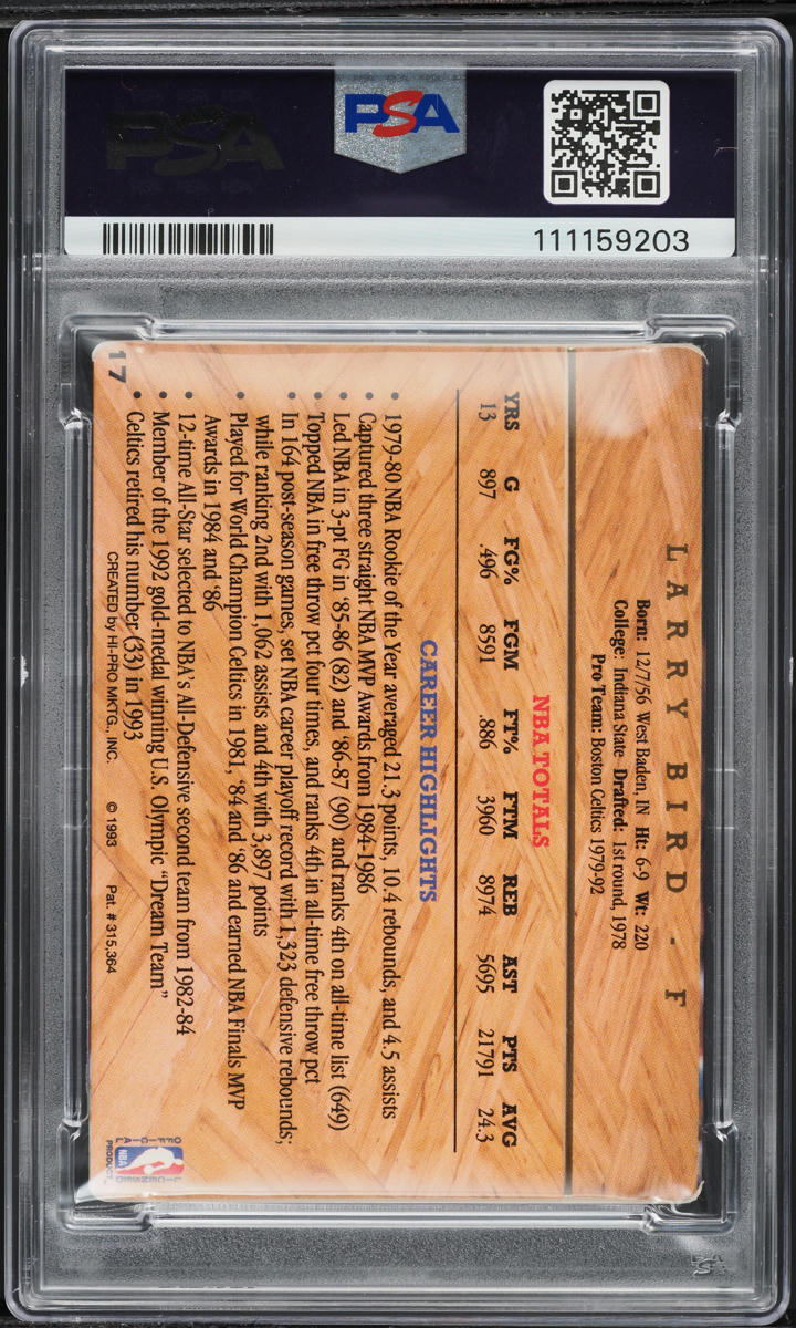 1993 Action Packed Hall Of Fame Larry Bird #17 PSA 10 GEM MINT