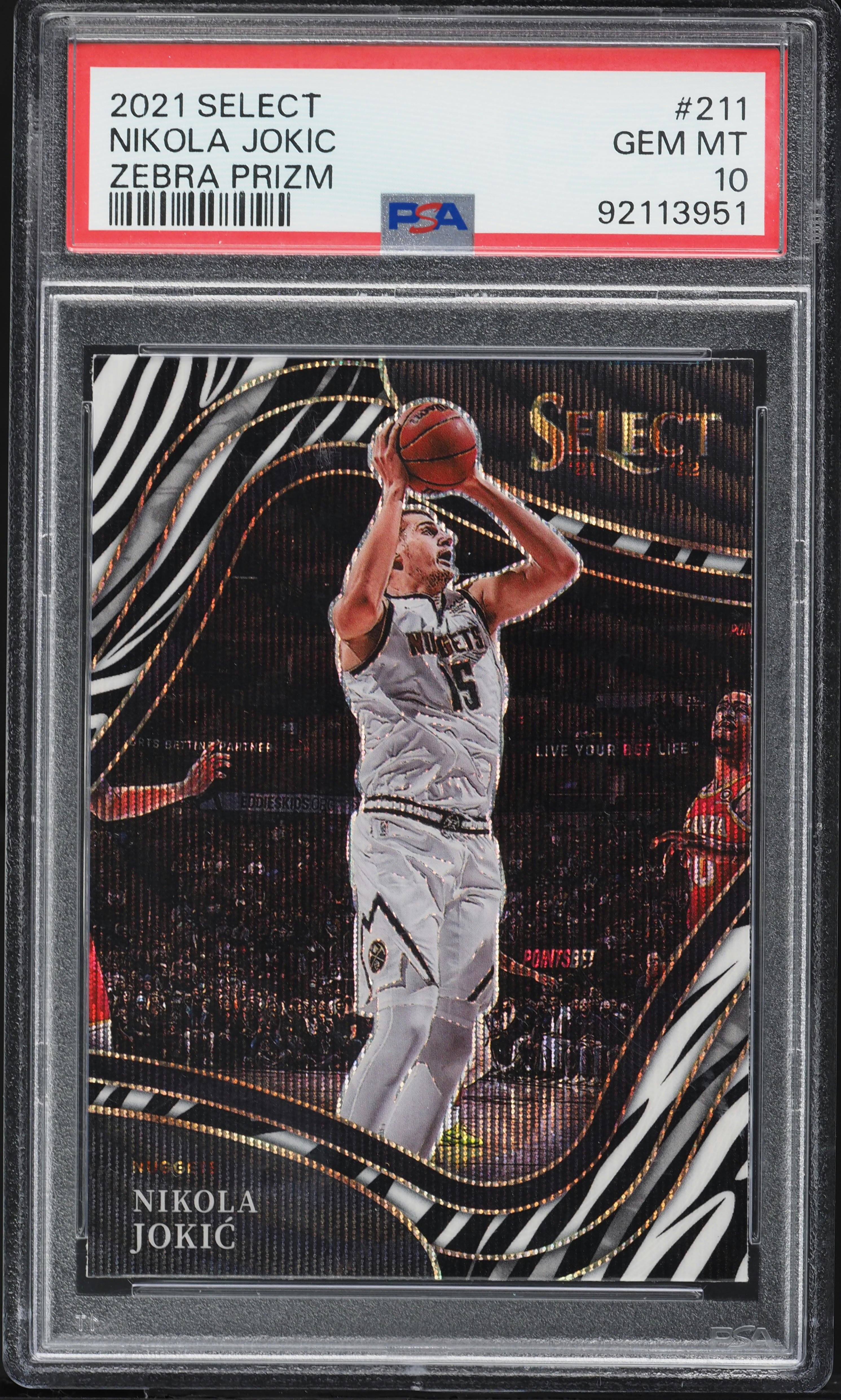 2021 Select Courtside Zebra Prizm Nikola Jokic #211 PSA 10