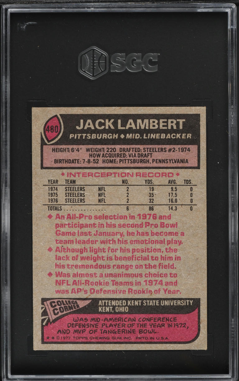 1977 Topps Football Jack Lambert ALL-PRO #480 SGC 5 EX
