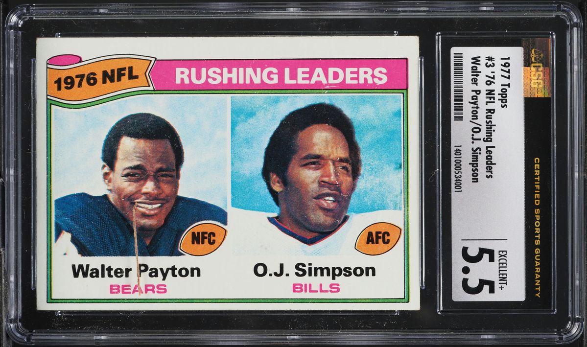 1977 Topps Football Walter Payton O.J. Simpson NFL RUSHING LDRS #3 CSG 5.5 EX+