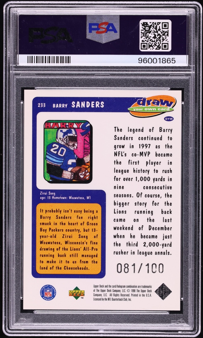1998 Upper Deck Choice Prime Reserve Barry Sanders /100 #233 PSA 10 GEM MINT - Photo 2